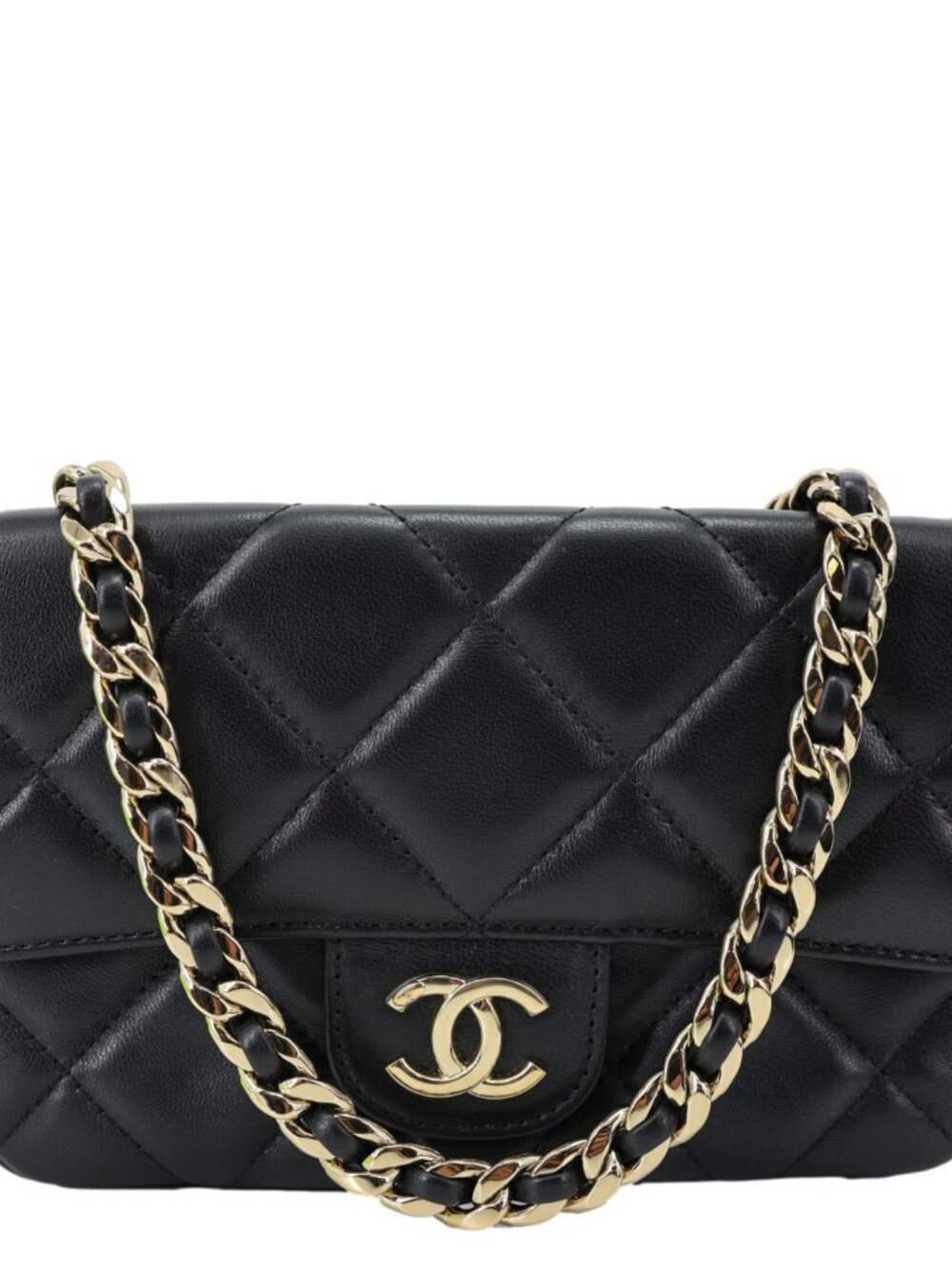Chanel Elegant CC Flap Quilted Lambskin Leather Chain Crossbody Bag Black